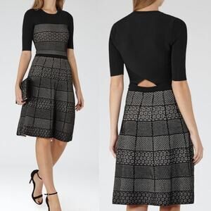 Reiss Alithia Technique Cut Out Midi Dress in Black, Size 2
